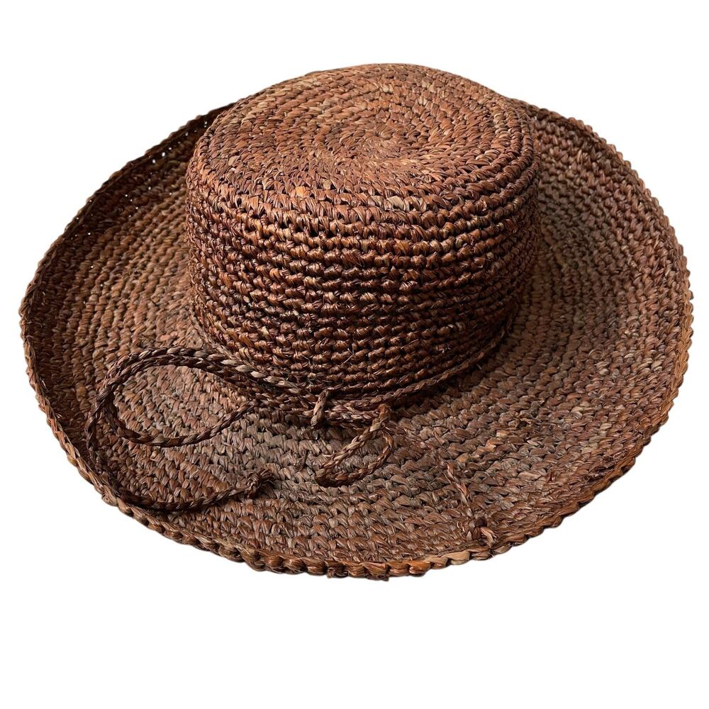 Corroboree Straw Hat Brown Tie Braided Bow Australian Packable One Size